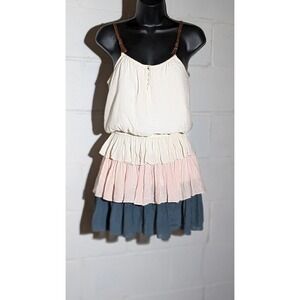 Lola Bubble Top Tiered Ruffle Dress Sleeveless Spaghetti Strap Sun Dress Small